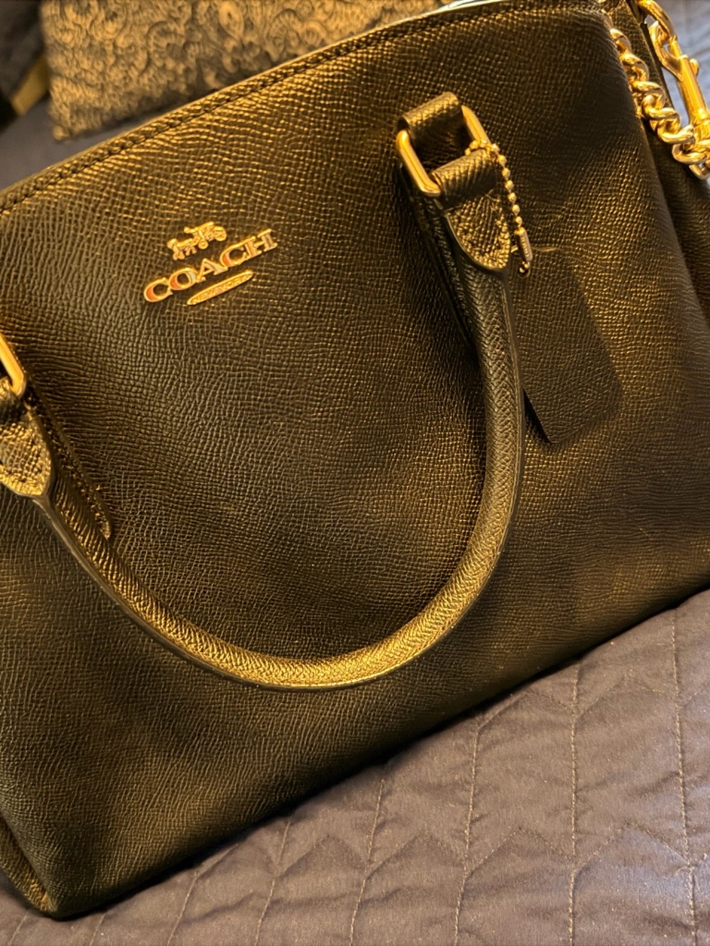 Coach Black Leather Satchel with Gold Hardware